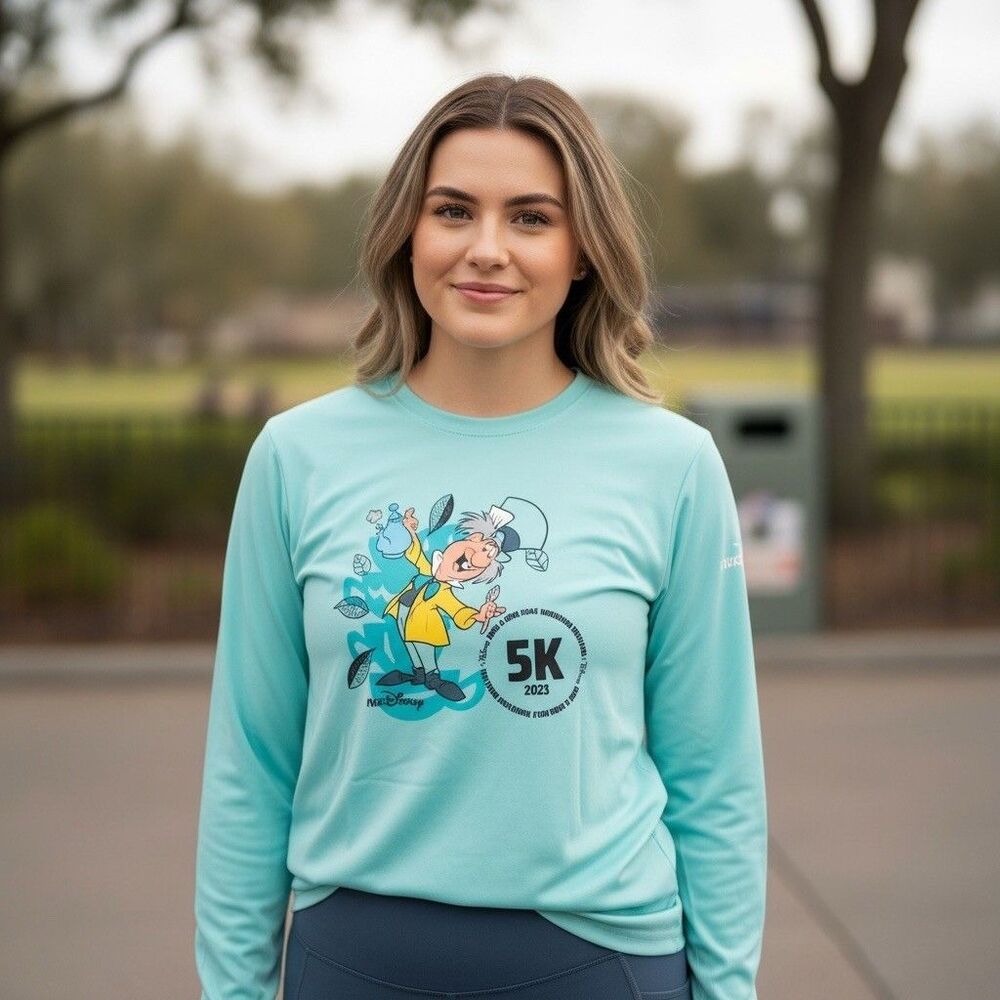 runDisney Wine & Dine Half Marathon 5K Mad Hatter Shirt Unisex L Teal - Picture 2 of 7